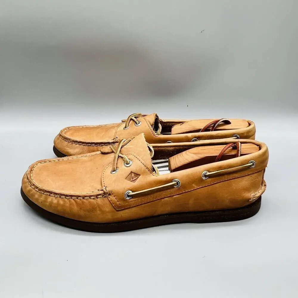 Sperry Shoes Mens 11 Brown Leather Top Sider 2 Eye Boat Moc Toe Casual Comfort